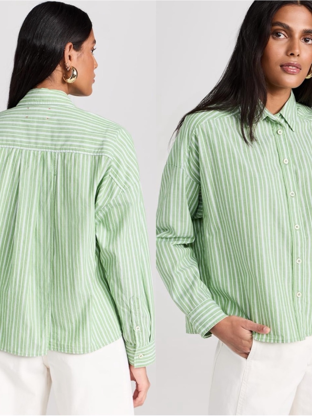 XiRENA Green and White Striped Button-Up Shirt - Picture 1 of 4